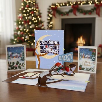 Dreaming Of A White Christmas?! Cheeky Christmas Card With Funny 3D Pop Up Robins, 5 of 12