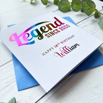 Birthday Legend Card, Rainbow Foil Custom Name And Year, 2 of 4