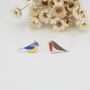 Mismatched Robin And Blue Tit Bird Stud Earrings In Sterling Silver, thumbnail 4 of 12