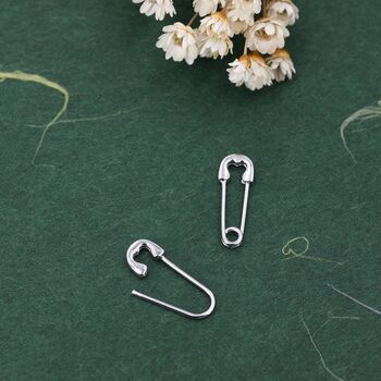 Safety Pin Hoop Earrings In Sterling Silver, 9 of 12