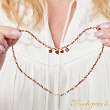 Garnet Short Gold Beaded Charm Necklace, 4 of 10