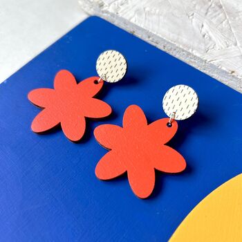 Statement Wooden Flower Stud Earrings, 7 of 9