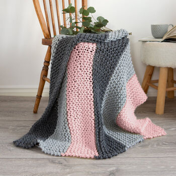 Stripy Beginners Blanket Knitting Kit Rosy Days, 2 of 3