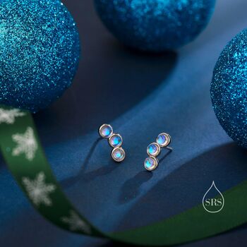 Sterling Silver Moonstone Trio Stud Earrings, 5 of 12