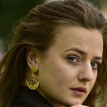 Black Onyx Gold Earrings, 2 of 7