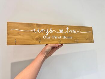 Personalised Wooden Plaque With Key Hooks, 4 of 5