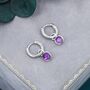 Sterling Silver Dangling Genuine Amethyst Hoop Earrings, thumbnail 3 of 12