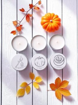 Autumn Mini Travel Candles. Trio Set. Eco Tins, 5 of 5