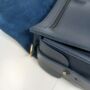 Small Leather Crossbody Satchel Handheld Handbag Dark Navy Blue With Side Pockets, thumbnail 7 of 8