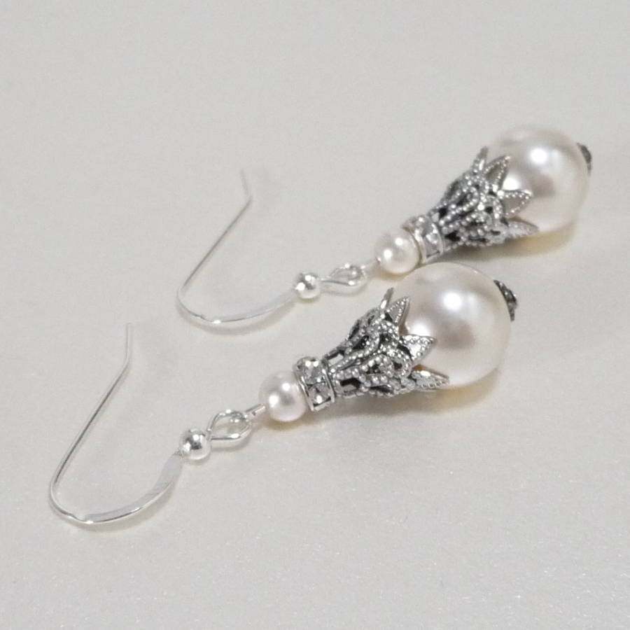 Filigree And Pearl Fish Hook Earrings By Katherine Swaine