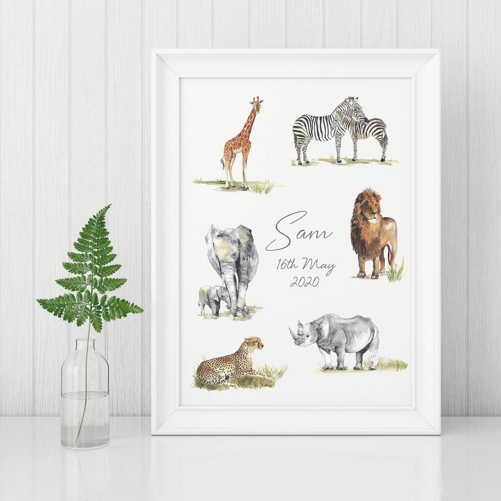 Personalised Safari Animals Children's Art Print, 1 of 5