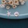 Sterling Silver Seashell And Starfish Stud Earrings, thumbnail 3 of 11