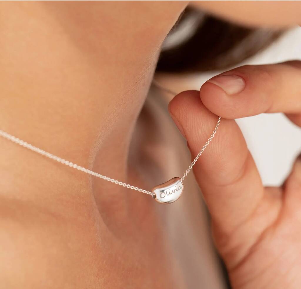 Personalised Silver Bean Necklace, 1 of 6