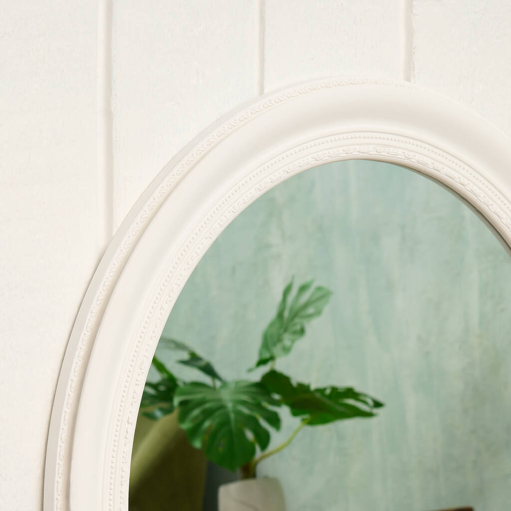 Ornate White Framed Oval Mirror By horsfall & wright