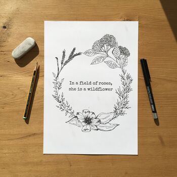 'She Is A Wildflower' Hand Illustrated Quote Print, 2 of 7