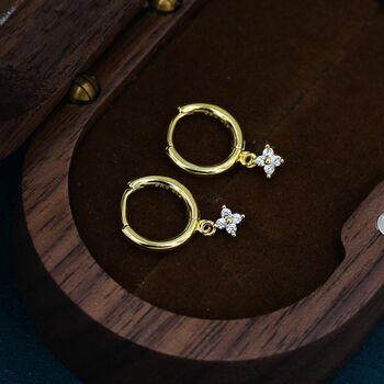 Sterling Silver Extra Tiny Hydrangea Flower Cz Huggie Hoop Earrings, 4 of 12