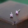 Pink Hydrangea Tiny Stud Earrings In Sterling Silver, thumbnail 2 of 10