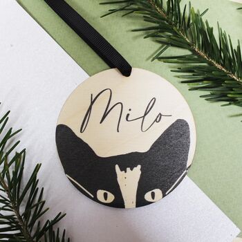 Personalised Wooden Cat Christmas Decoration, 9 of 11