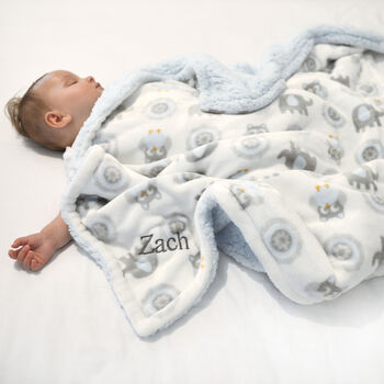 Personalised Blue Elephant And Owl Blanket, 2 of 10
