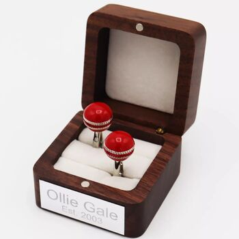 Personalised Red Cricket Ball Cufflinks, 3 of 3