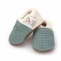 Handmade Baby Booties, Slippers In Olive Cotton, thumbnail 2 of 2
