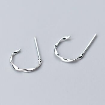 Sterling Silver Twisted Huggie Hoop Stud Earrings, 3 of 5