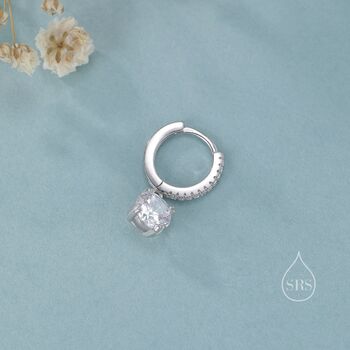 Double Prong Sparkly Cz Huggie Hoop In Sterling Silver, 3 of 11