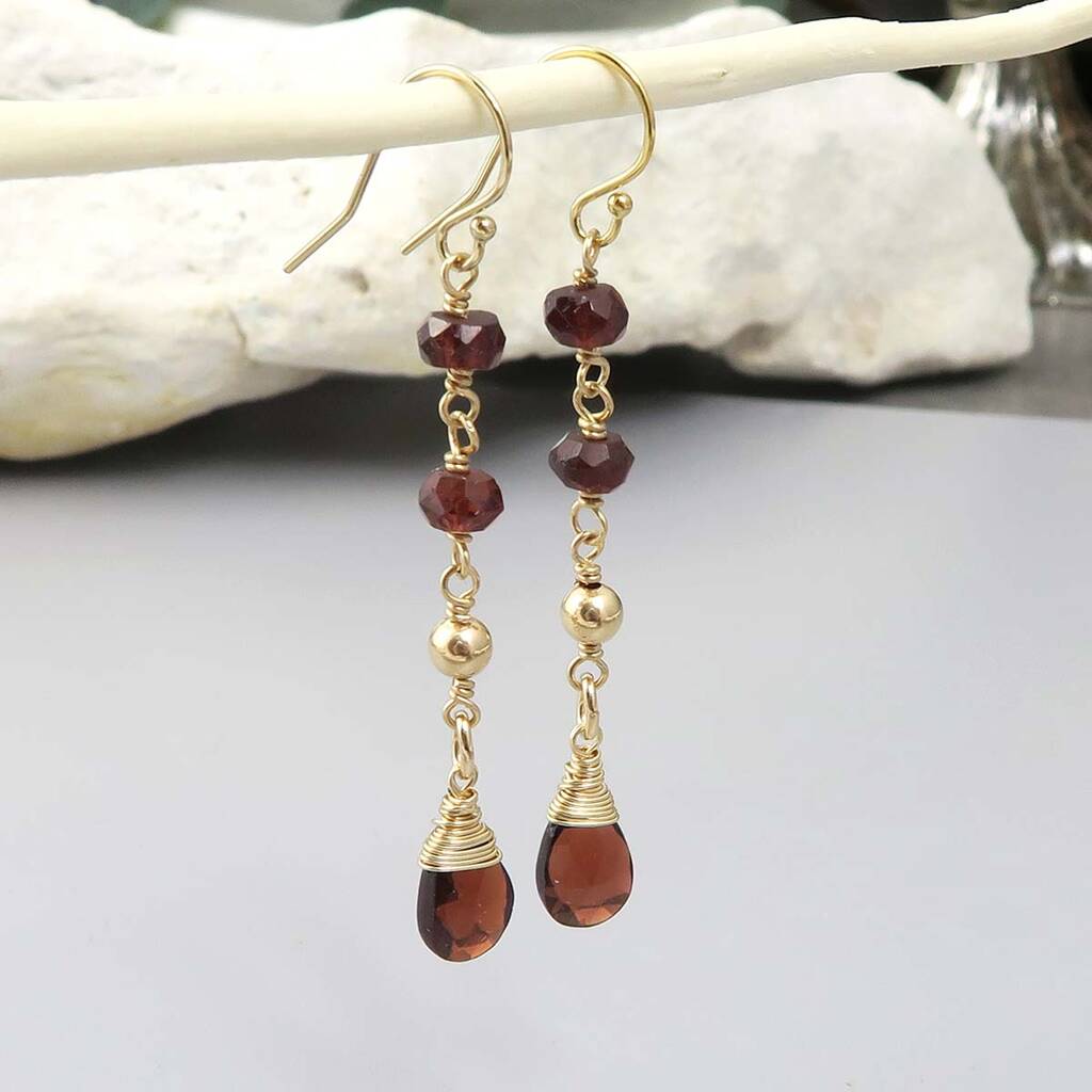 Garnet Long Drop Earrings By Wished For | notonthehighstreet.com