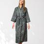 Grey And Pink Flower Print Cotton Dressing Gown Kimono, thumbnail 8 of 10