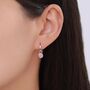 Sterling Silver October Birthstone Tourmaline Pink Crystal Drop Hoop Earrings, thumbnail 5 of 11