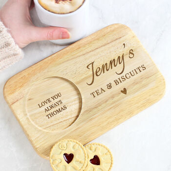 Personalised Heart Wooden Tea And Biscuit Coaster Tray, 3 of 8
