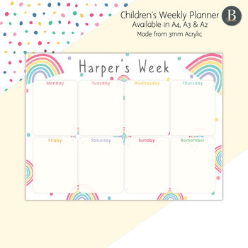 Kids Rainbow Personalised Weekly Planner Whiteboard, 4 of 6