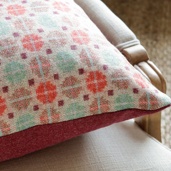 Large Coral And Duck Egg Spot Wool Cushion, 4 of 5