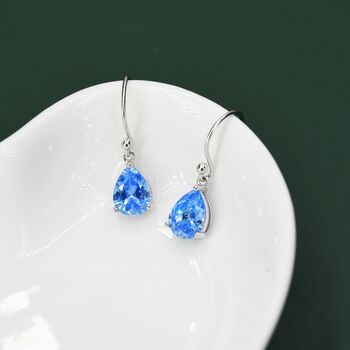 Sterling Silver Ocean Blue Cz Droplet Drop Earrings, 2 of 12