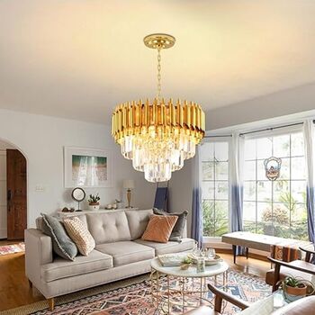 Modern Crystal Chandelier Black Chandelier, Three Tier Crystal Light Fixture, Round Pendant Light, Raindrop Flush Mount Ceiling Light For Bedroom Living Room, 9 of 12