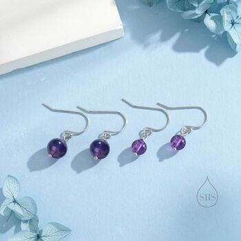 Sterling Silver Natural Amethyst Bead Hook Earrings, 6 of 12