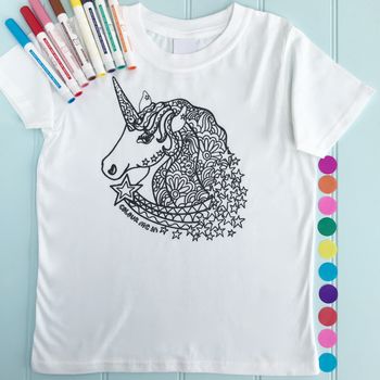Unicorn Children's T Shirt To Colour In, 3 of 5