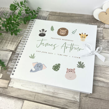 Personalised Jungle New Baby Scrapbook And Memory Book, 3 of 7