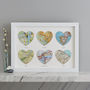Personalised Six Map Hearts Wedding Anniversary Print, thumbnail 3 of 9