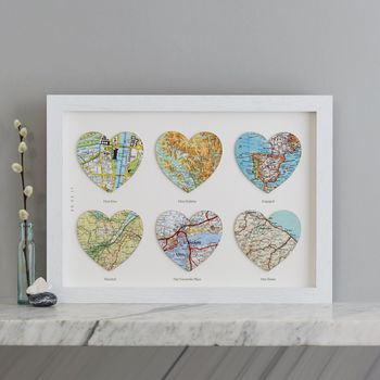 Personalised Six Map Hearts Wedding Anniversary Print, 3 of 9