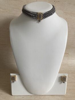 Grey 18 K Gold Plated Handcrafted Pearl Choker Set, 2 of 8