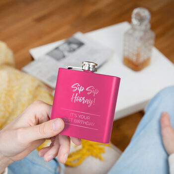 'Sip Sip Hooray' Personalised Birthday Hip Flask, 5 of 10