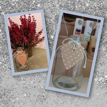 Glass Bottle Vase With Wooden Heart And Wire Handle, 5 of 5