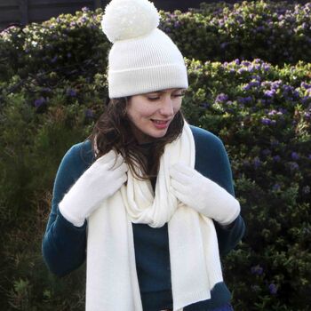 Personalised Cashmere Wool Scarf, Hat And Gloves Gift Set, 6 of 8
