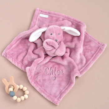 Personalised Pink Bunny Comforter New Baby Girl Gift, 5 of 7