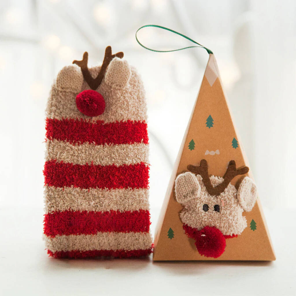 Christmas Reindeer Fluffy Cute Animal Socks, 1 of 4