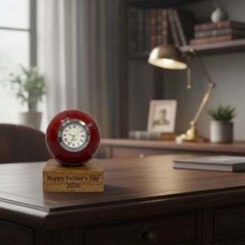 Cricket Ball Clock With Personalised Wood Plinth, 8 of 12