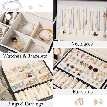 Jewelry Storage Box Case Organiser Travel Double Layer, 4 of 6