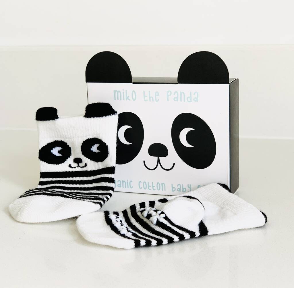 Organic Panda Monochrome Baby Socks In Gift Box, 1 of 3