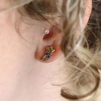 Gold Plated Rainbow Shooting Star Stud Earrings, 3 of 7